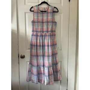 J.Crew Plaid Smocked Sleeveless Midi Dress With Pockets Pastel Colors